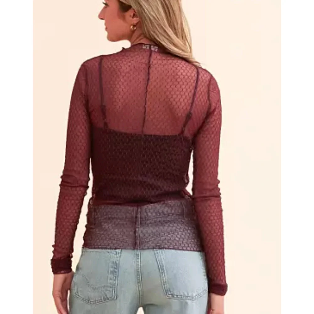 FREE PEOPLE INTIMATELY WINE MINDING MY BUSINESS SHEER LAYERING TOP SHIRT SZ XS